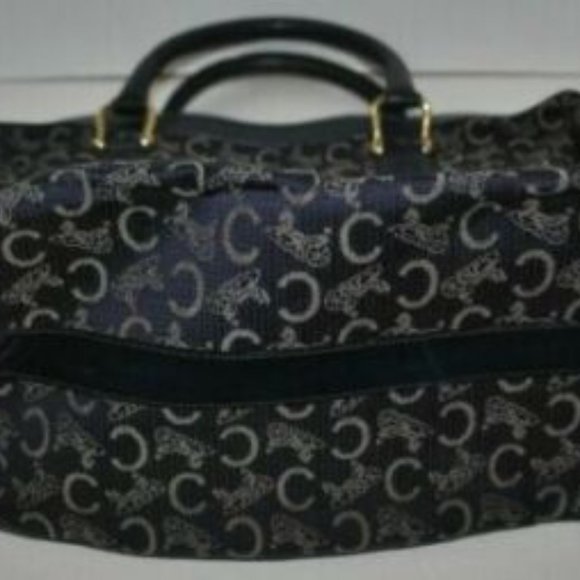 Vintage Celine Logo macadam navy blue boston satchel hand held handbag USED - Picture 9 of 10